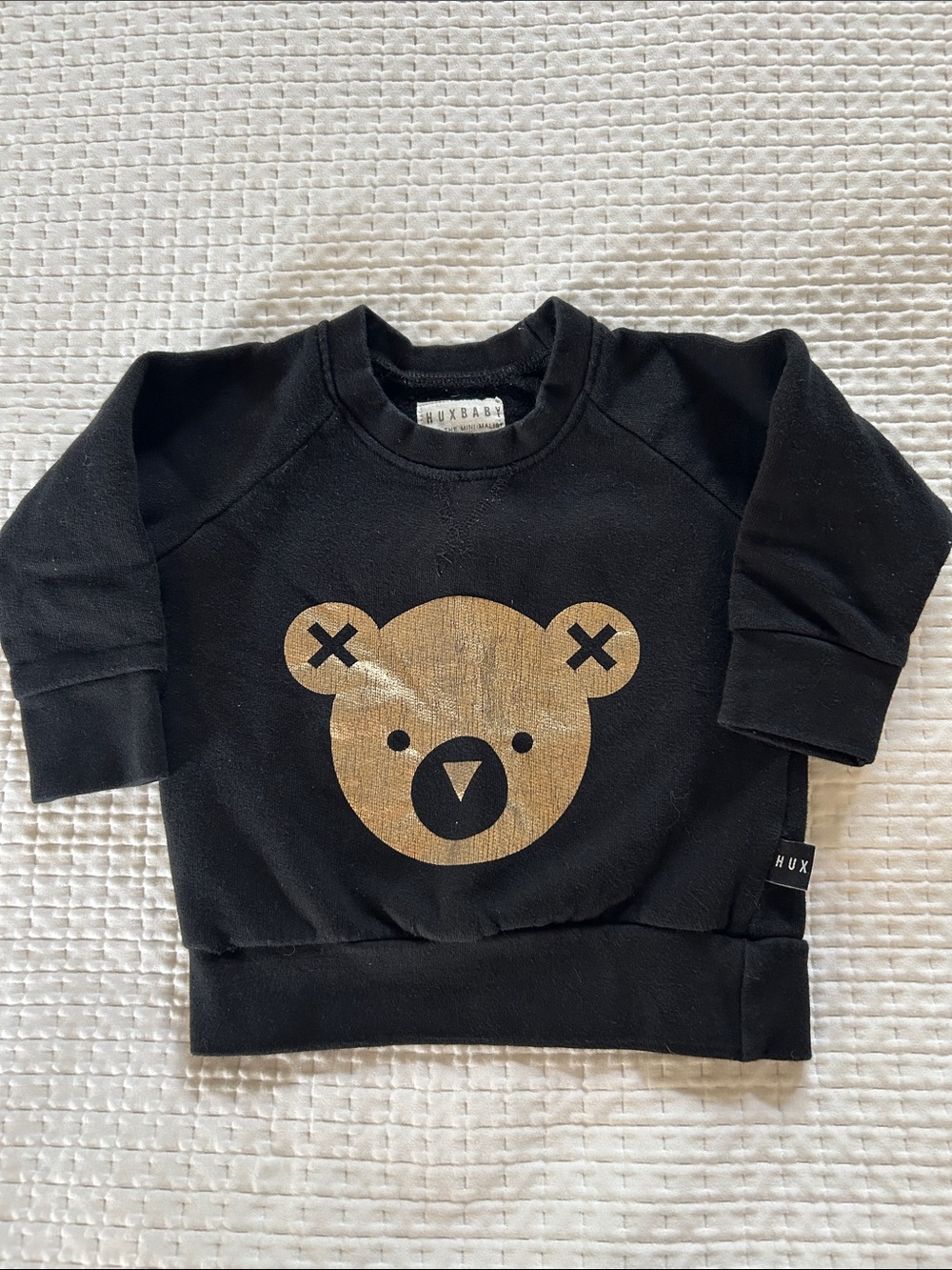 Huxbaby Black Sweatshirt with Gold Bear Graphic size 1